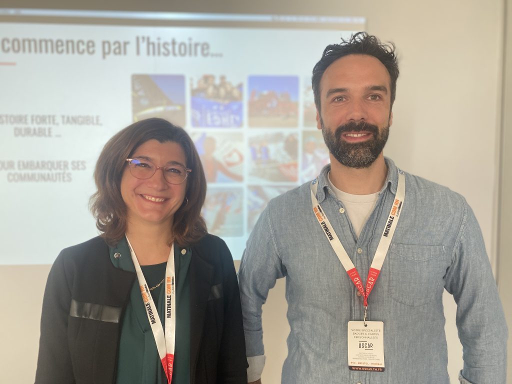 Les animateurs de la conférence : Laetitia Aubert, consultante RH experte en marque employeur, et Romain Chéné, directeur de clientèle de l’agence de communication 