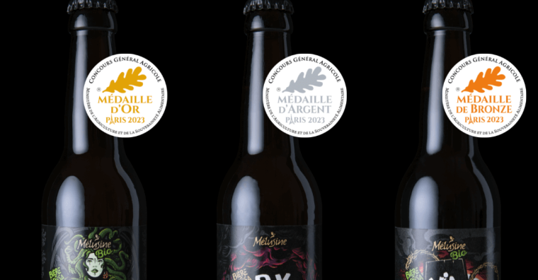 Les trois bières de la brasserie Mélusine médaillées au Concours général agricole. © Elsa Billeau