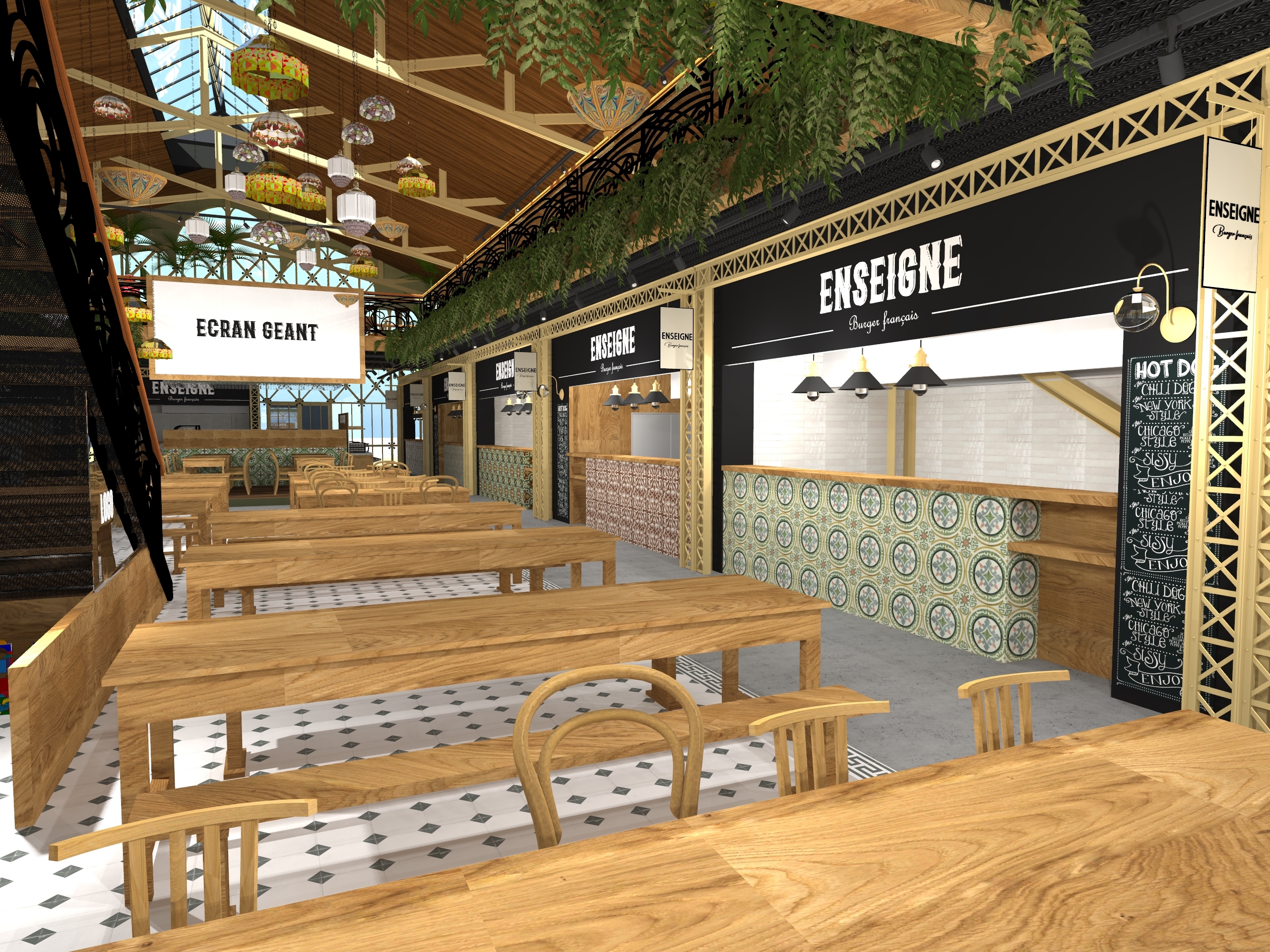 Une vue intérieure du futur food hall Les Halles de Saint-Seb'