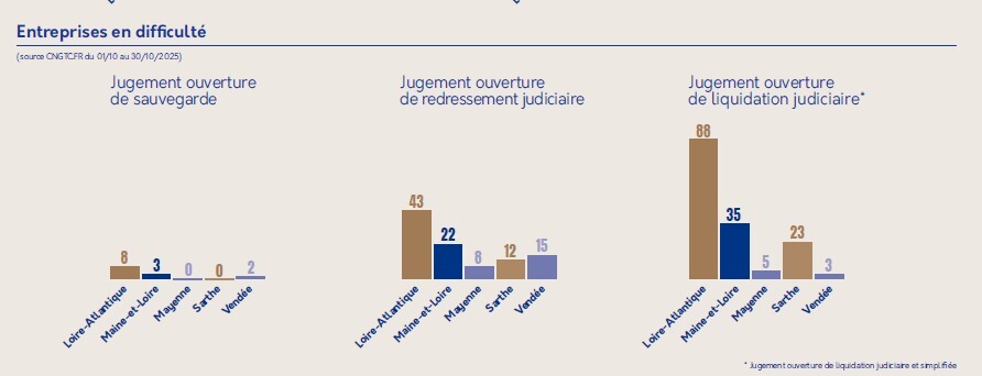 Entreprises en difficultés par département.