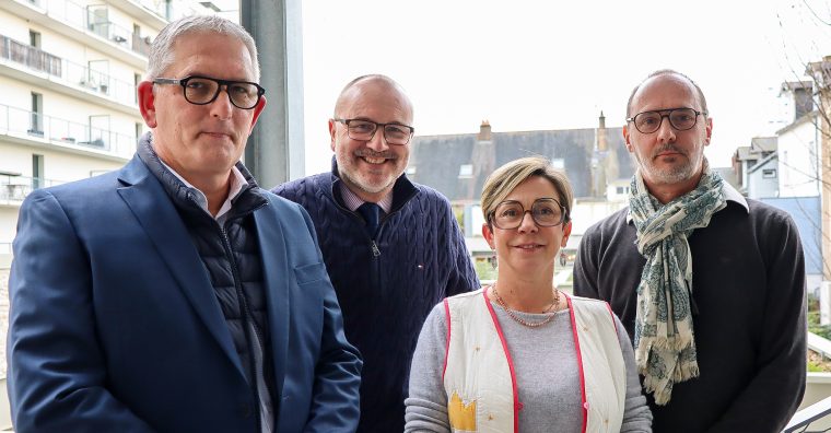 De g. à dr. : Olivier Dardé (Umih 44), Matthieu de Montferrand (GHR 44), Carine Martin (Plein Centre) et Jérôme Caillé (Unacod).
